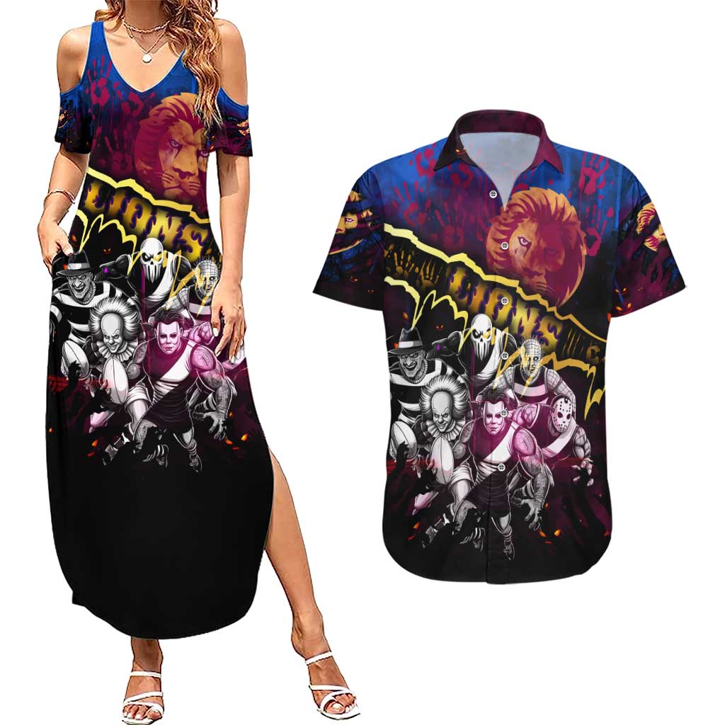 Step Into Horror Domain Lions Football Couples Matching Summer Maxi Dress and Hawaiian Shirt Halloween Horror Movie Characters - Aussie Hoodie