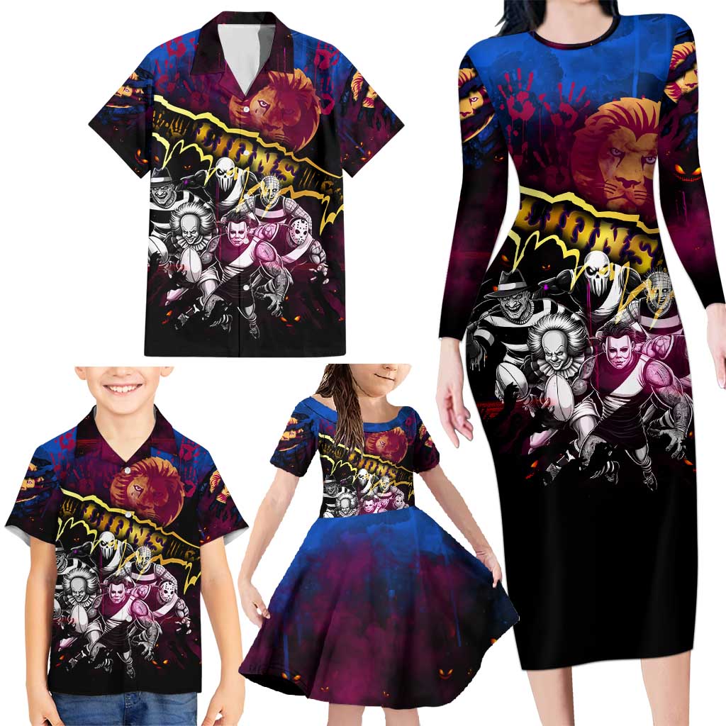 Step Into Horror Domain Lions Football Family Matching Long Sleeve Bodycon Dress and Hawaiian Shirt Halloween Horror Movie Characters - Aussie Hoodie