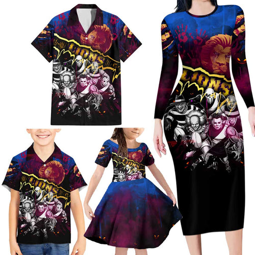 Step Into Horror Domain Lions Football Family Matching Long Sleeve Bodycon Dress and Hawaiian Shirt Halloween Horror Movie Characters - Aussie Hoodie