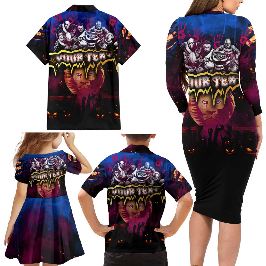Step Into Horror Domain Lions Football Family Matching Long Sleeve Bodycon Dress and Hawaiian Shirt Halloween Horror Movie Characters - Aussie Hoodie