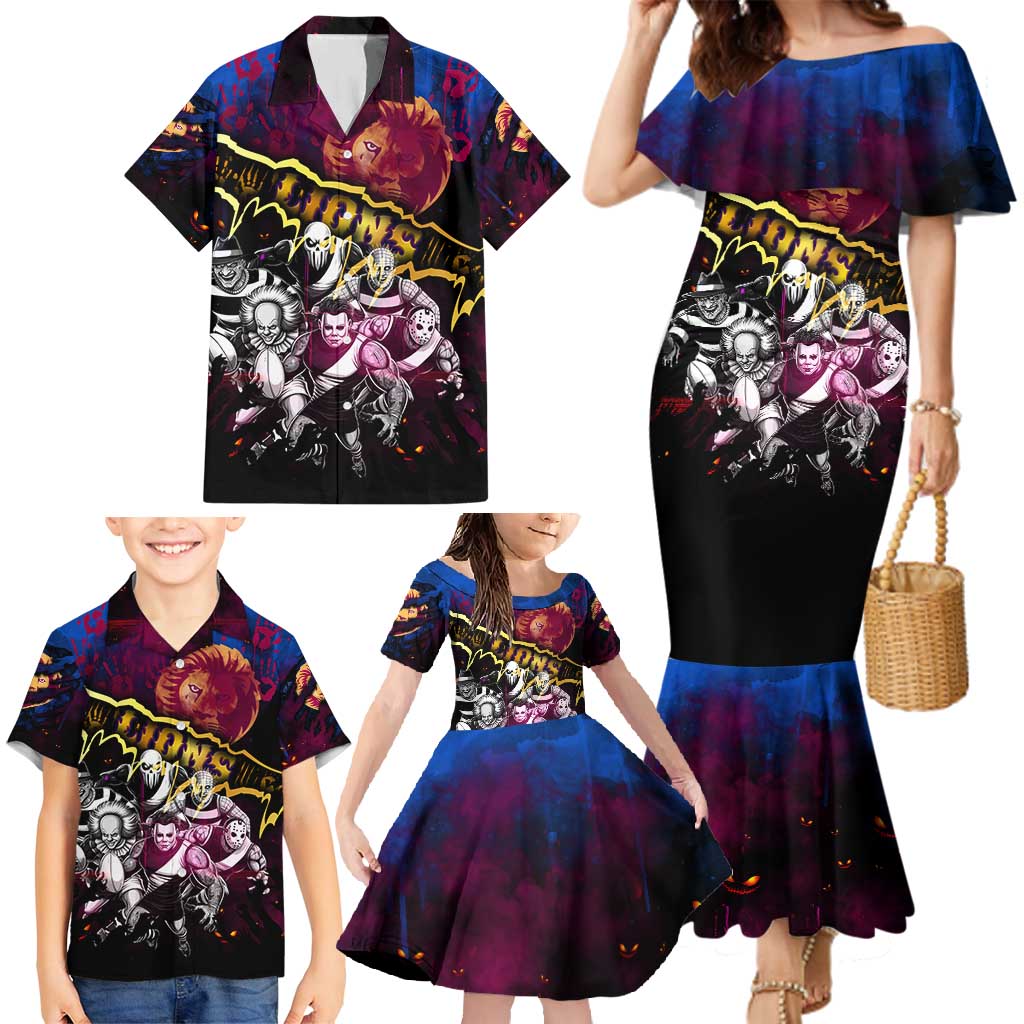 Step Into Horror Domain Lions Football Family Matching Mermaid Dress and Hawaiian Shirt Halloween Horror Movie Characters - Aussie Hoodie