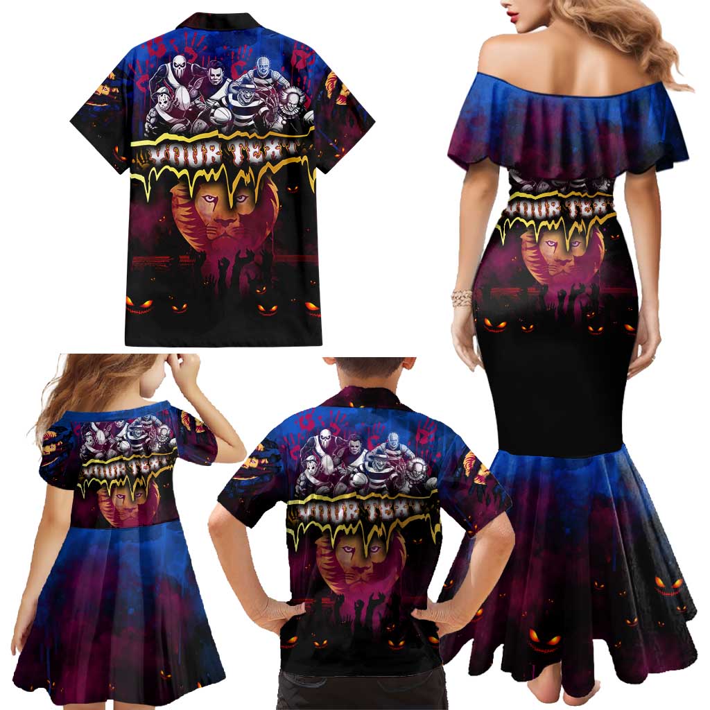 Step Into Horror Domain Lions Football Family Matching Mermaid Dress and Hawaiian Shirt Halloween Horror Movie Characters - Aussie Hoodie