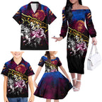 Step Into Horror Domain Lions Football Family Matching Off The Shoulder Long Sleeve Dress and Hawaiian Shirt Halloween Horror Movie Characters - Aussie Hoodie