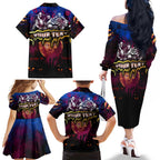 Step Into Horror Domain Lions Football Family Matching Off The Shoulder Long Sleeve Dress and Hawaiian Shirt Halloween Horror Movie Characters - Aussie Hoodie