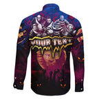 Step Into Horror Domain Lions Football Family Matching Off The Shoulder Long Sleeve Dress and Hawaiian Shirt Halloween Horror Movie Characters - Aussie Hoodie