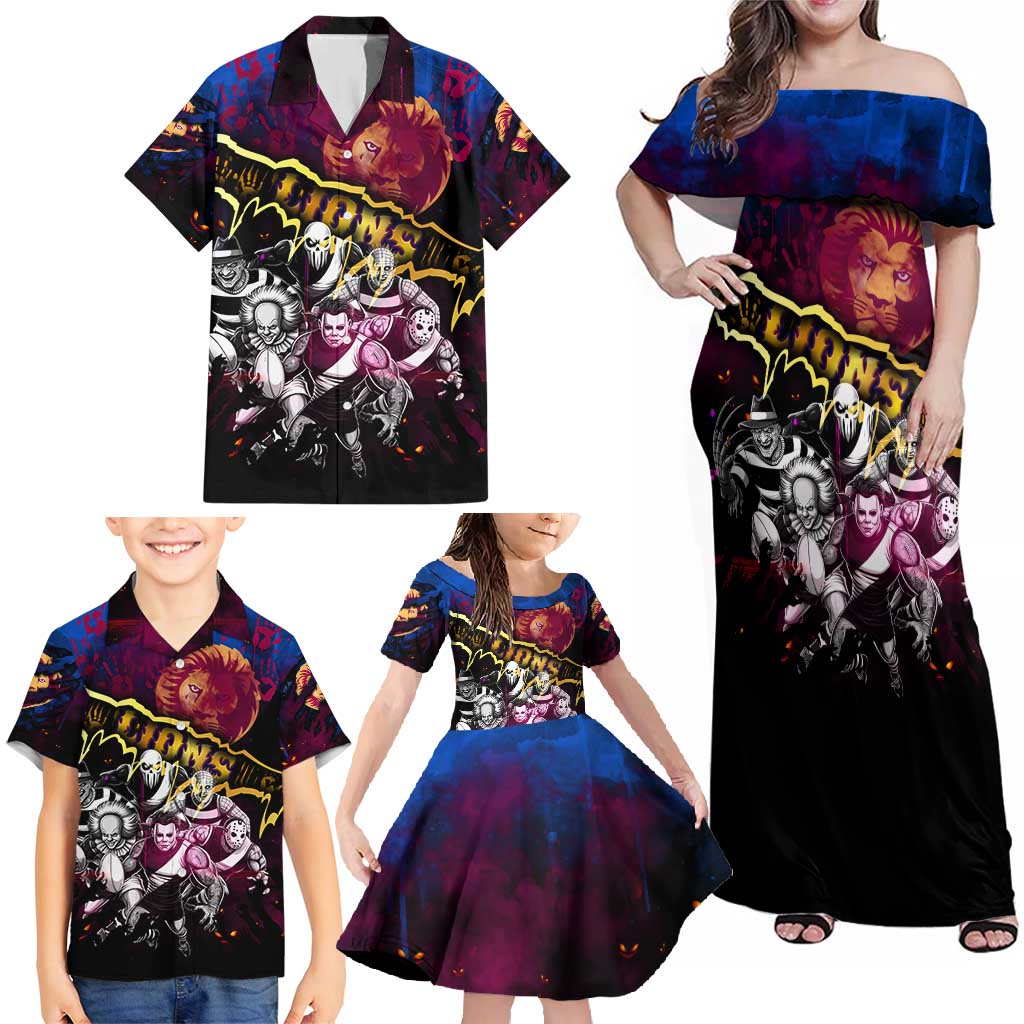 Step Into Horror Domain Lions Football Family Matching Off Shoulder Maxi Dress and Hawaiian Shirt Halloween Horror Movie Characters - Aussie Hoodie