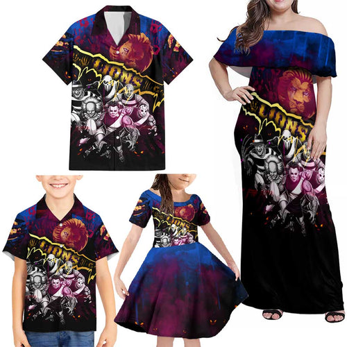 Step Into Horror Domain Lions Football Family Matching Off Shoulder Maxi Dress and Hawaiian Shirt Halloween Horror Movie Characters - Aussie Hoodie