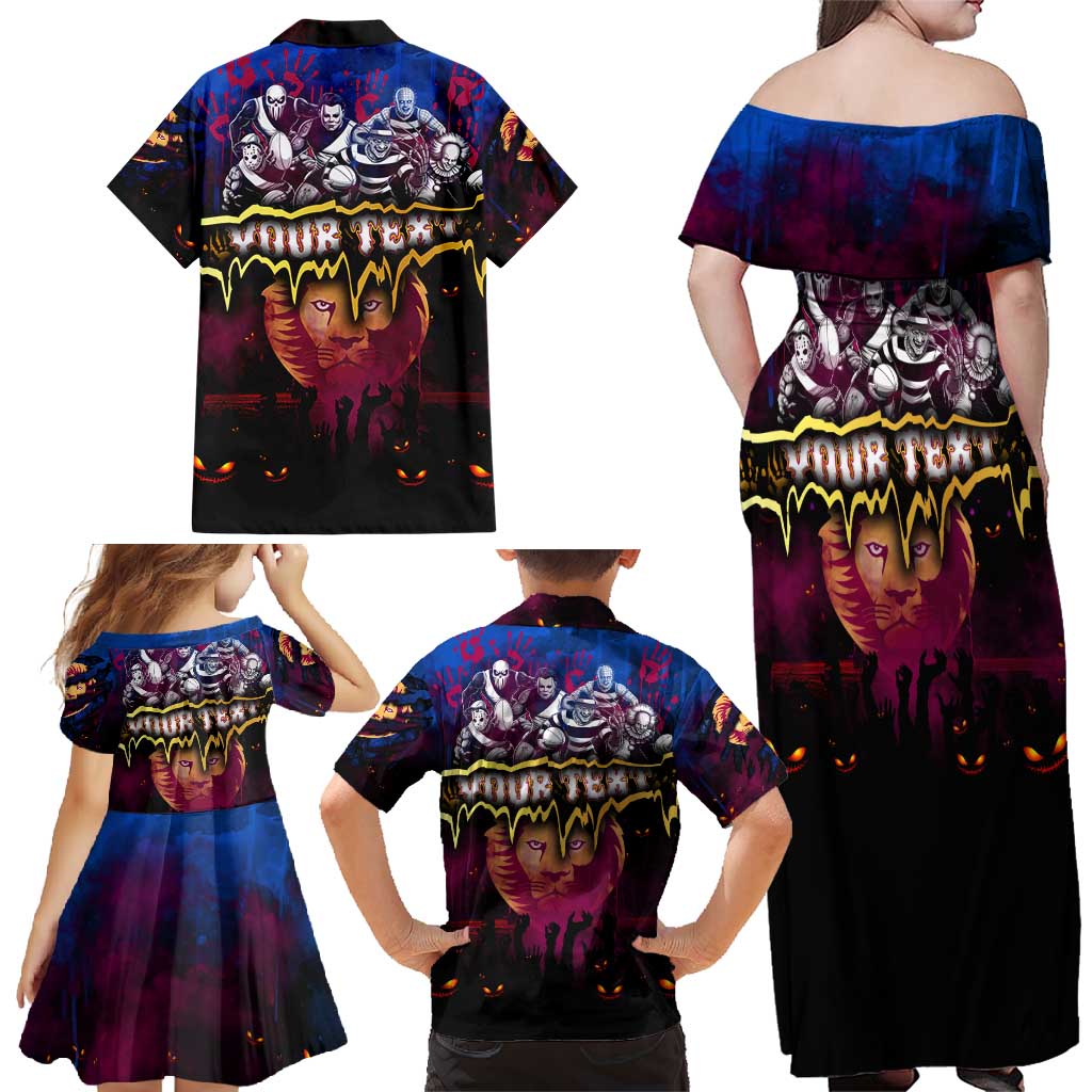 Step Into Horror Domain Lions Football Family Matching Off Shoulder Maxi Dress and Hawaiian Shirt Halloween Horror Movie Characters - Aussie Hoodie