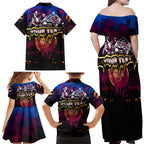 Step Into Horror Domain Lions Football Family Matching Off Shoulder Maxi Dress and Hawaiian Shirt Halloween Horror Movie Characters - Aussie Hoodie