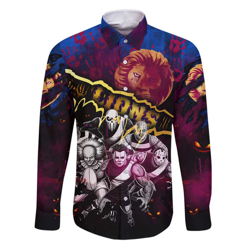Step Into Horror Domain Lions Football Family Matching Off Shoulder Maxi Dress and Hawaiian Shirt Halloween Horror Movie Characters - Aussie Hoodie