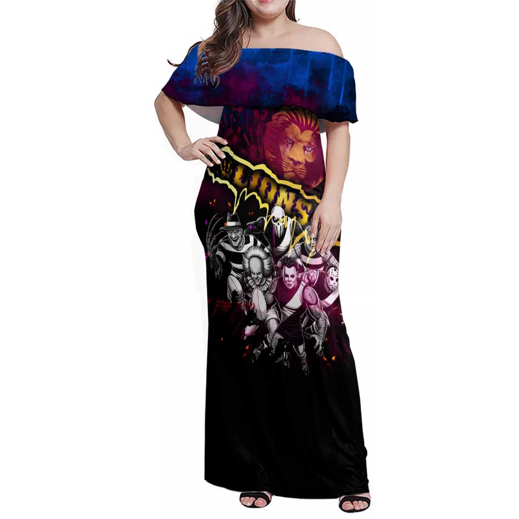 Step Into Horror Domain Lions Football Family Matching Off Shoulder Maxi Dress and Hawaiian Shirt Halloween Horror Movie Characters - Aussie Hoodie