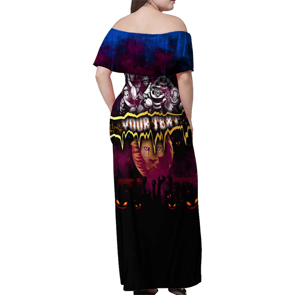 Step Into Horror Domain Lions Football Family Matching Off Shoulder Maxi Dress and Hawaiian Shirt Halloween Horror Movie Characters - Aussie Hoodie