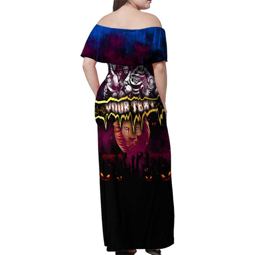 Step Into Horror Domain Lions Football Family Matching Off Shoulder Maxi Dress and Hawaiian Shirt Halloween Horror Movie Characters - Aussie Hoodie