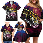 Step Into Horror Domain Lions Football Family Matching Off Shoulder Short Dress and Hawaiian Shirt Halloween Horror Movie Characters - Aussie Hoodie