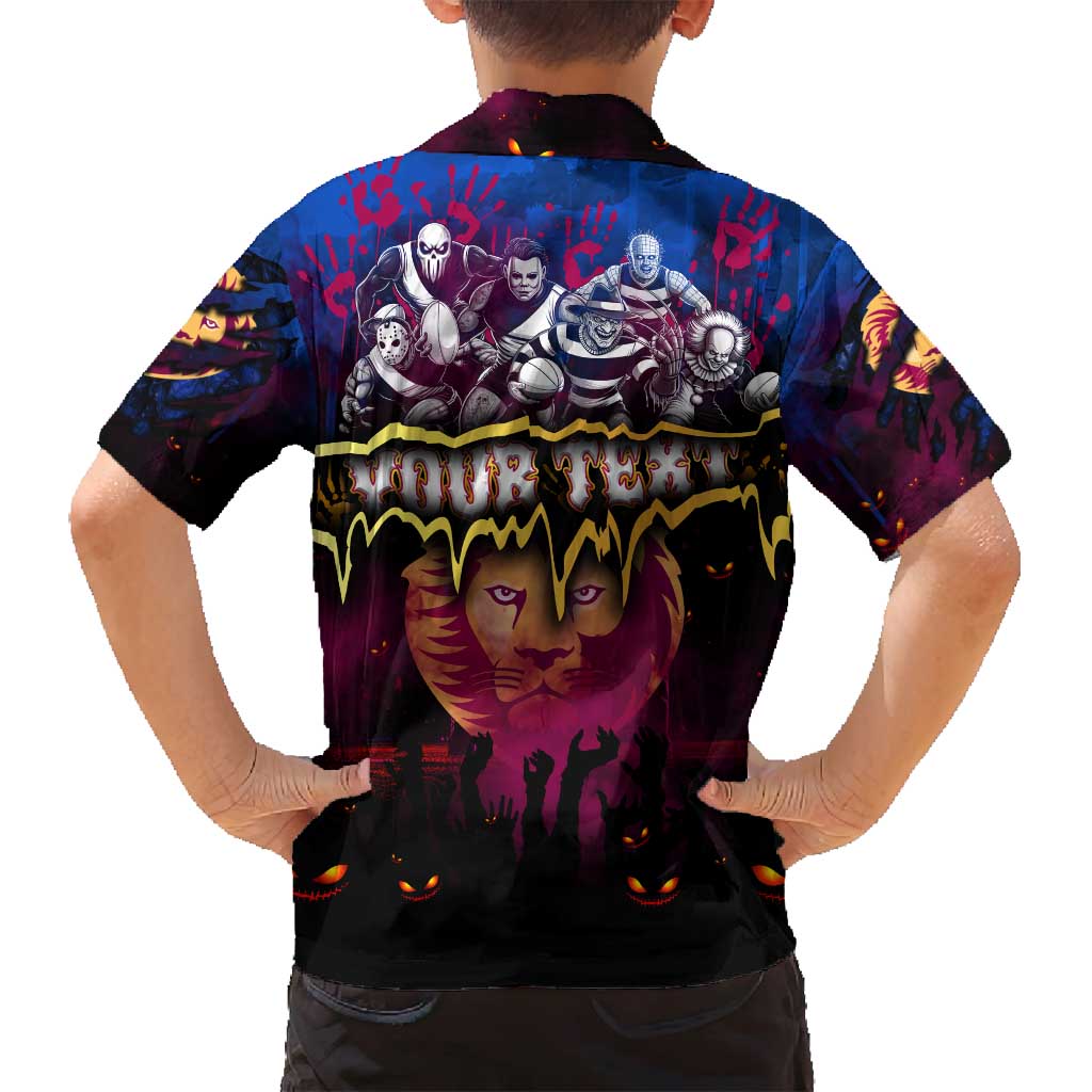 Step Into Horror Domain Lions Football Family Matching Off Shoulder Short Dress and Hawaiian Shirt Halloween Horror Movie Characters - Aussie Hoodie