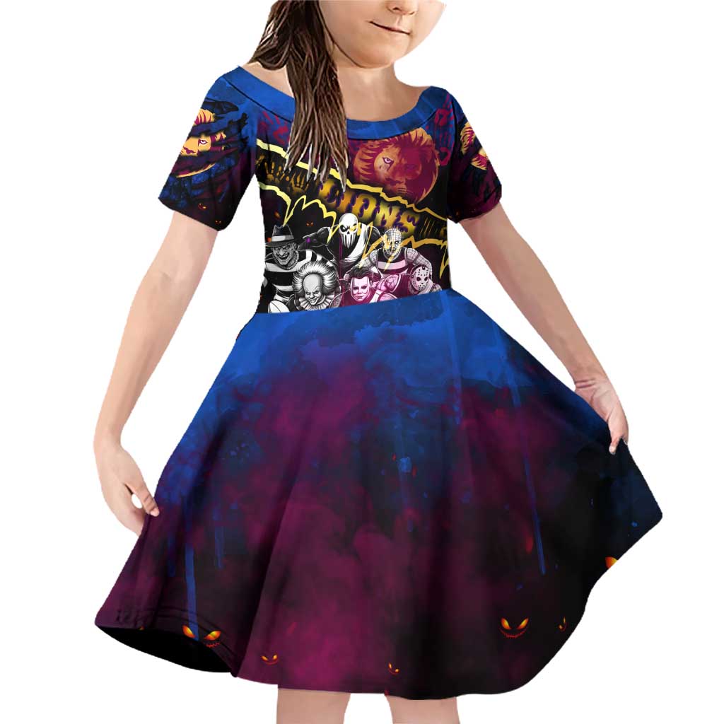 Step Into Horror Domain Lions Football Family Matching Off Shoulder Short Dress and Hawaiian Shirt Halloween Horror Movie Characters - Aussie Hoodie