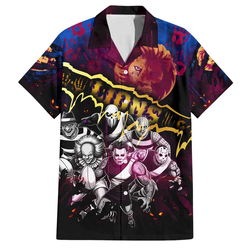 Step Into Horror Domain Lions Football Family Matching Off Shoulder Short Dress and Hawaiian Shirt Halloween Horror Movie Characters - Aussie Hoodie