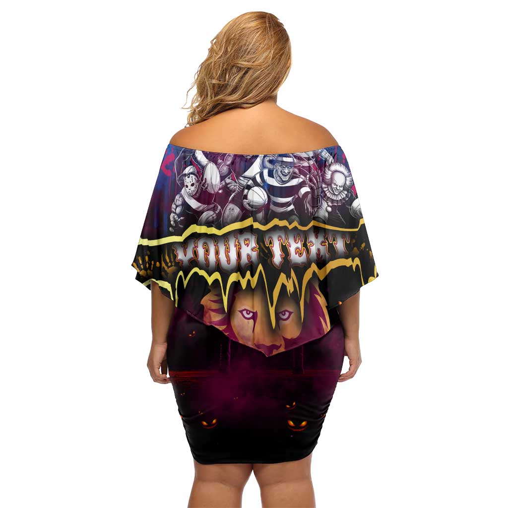 Step Into Horror Domain Lions Football Family Matching Off Shoulder Short Dress and Hawaiian Shirt Halloween Horror Movie Characters - Aussie Hoodie