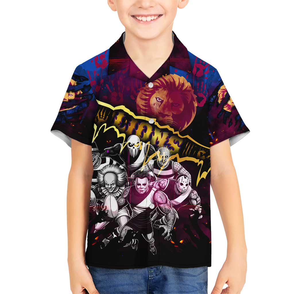Step Into Horror Domain Lions Football Family Matching Off Shoulder Short Dress and Hawaiian Shirt Halloween Horror Movie Characters - Aussie Hoodie