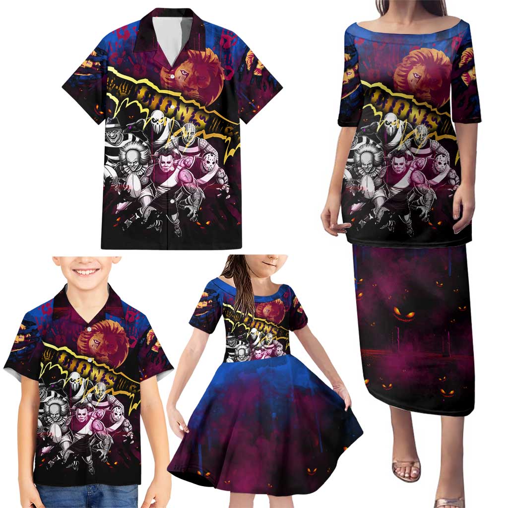 Step Into Horror Domain Lions Football Family Matching Puletasi and Hawaiian Shirt Halloween Horror Movie Characters - Aussie Hoodie