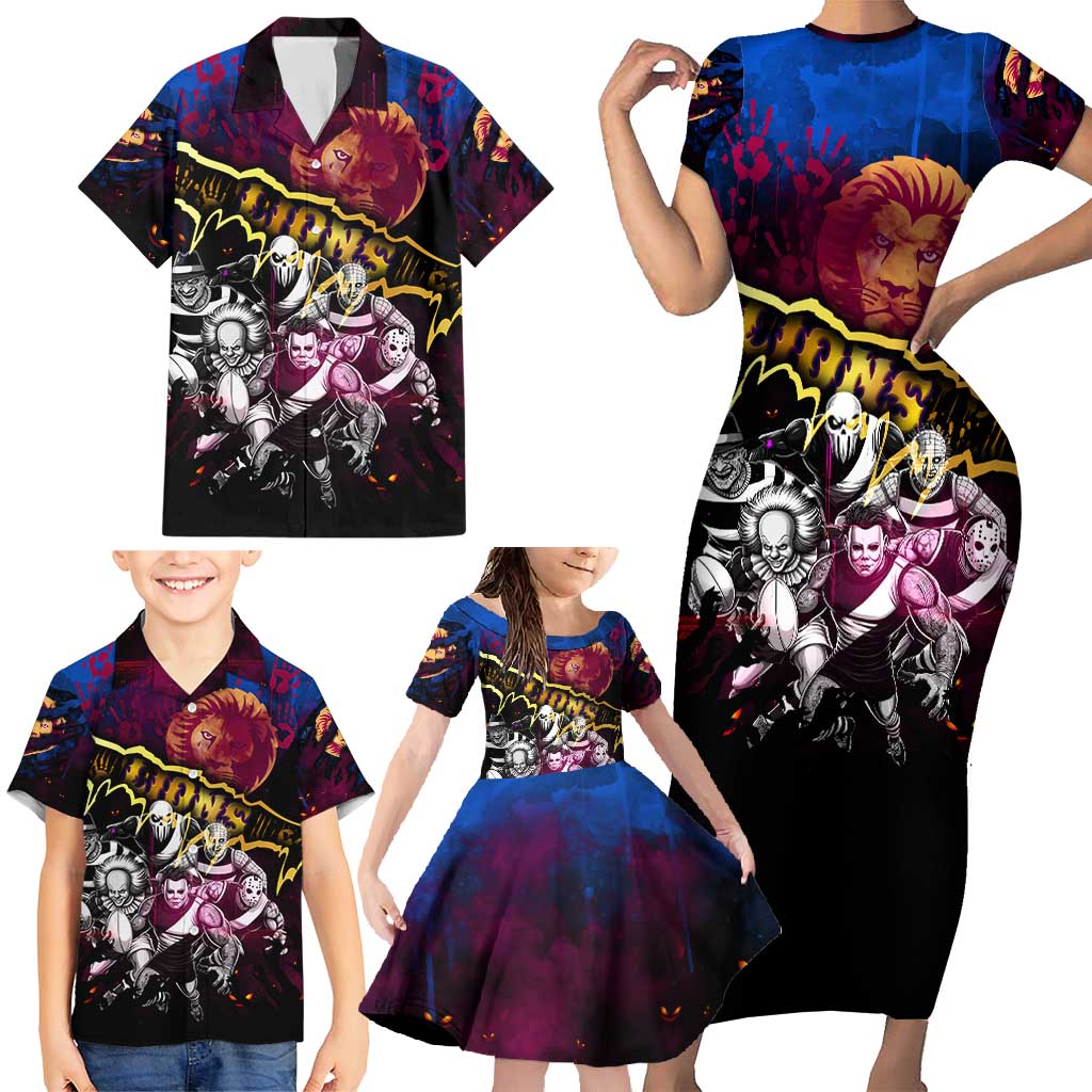 Step Into Horror Domain Lions Football Family Matching Short Sleeve Bodycon Dress and Hawaiian Shirt Halloween Horror Movie Characters - Aussie Hoodie
