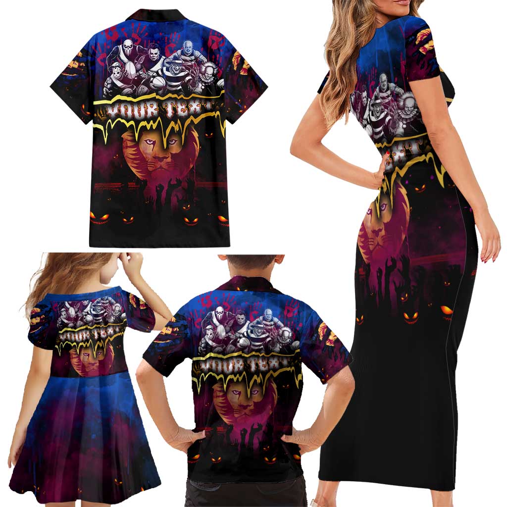Step Into Horror Domain Lions Football Family Matching Short Sleeve Bodycon Dress and Hawaiian Shirt Halloween Horror Movie Characters - Aussie Hoodie