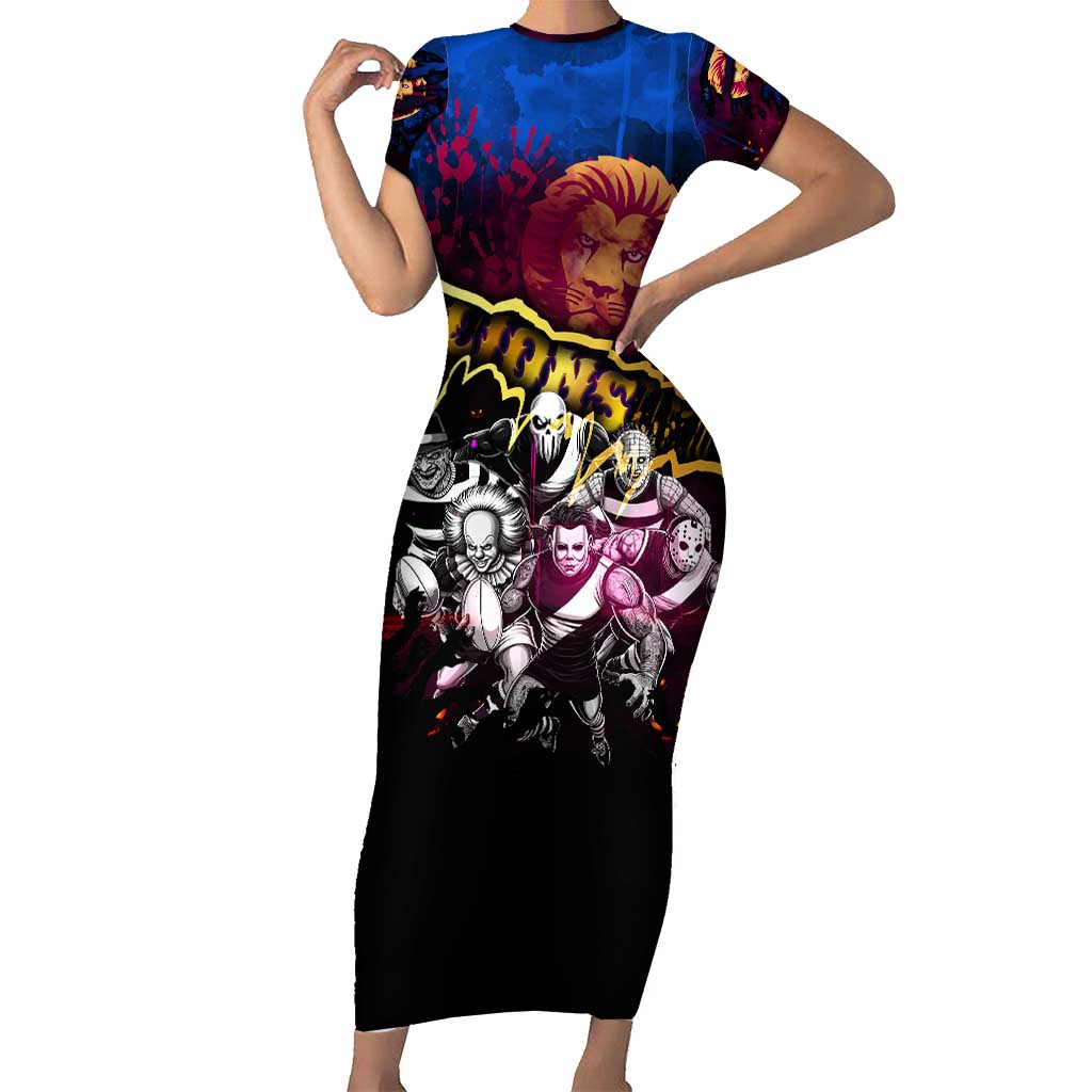 Step Into Horror Domain Lions Football Family Matching Short Sleeve Bodycon Dress and Hawaiian Shirt Halloween Horror Movie Characters - Aussie Hoodie
