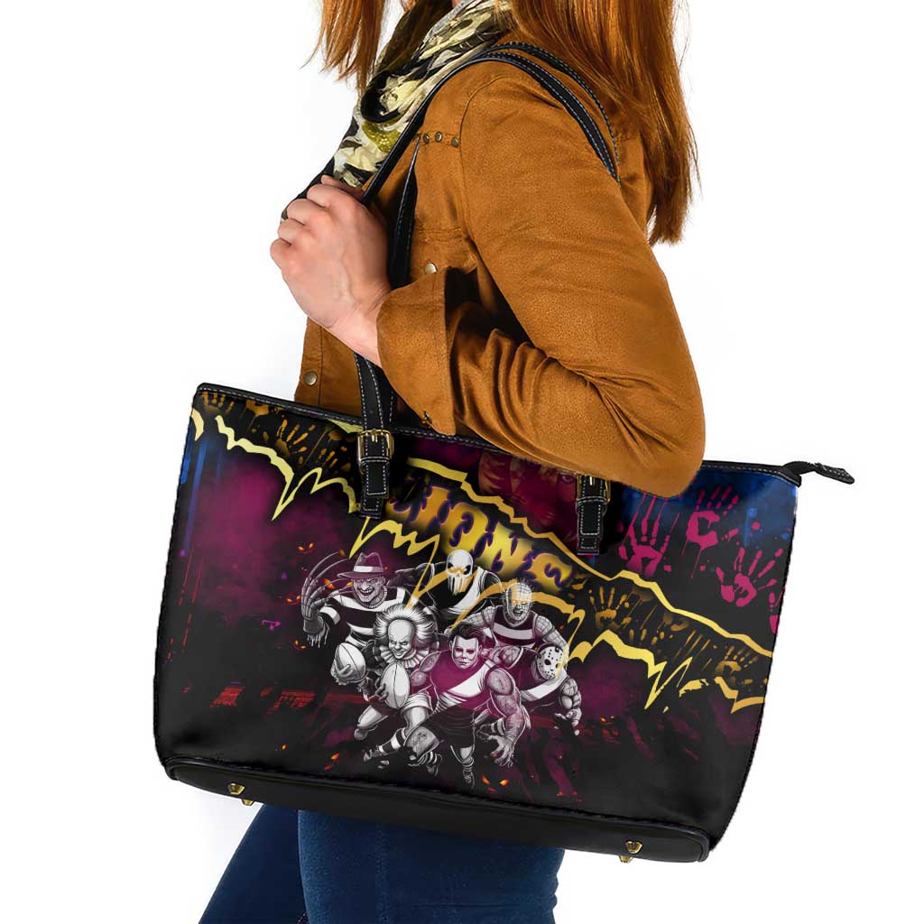 Step Into Horror Domain Lions Football Leather Tote Bag Halloween Horror Movie Characters - Aussie Hoodie
