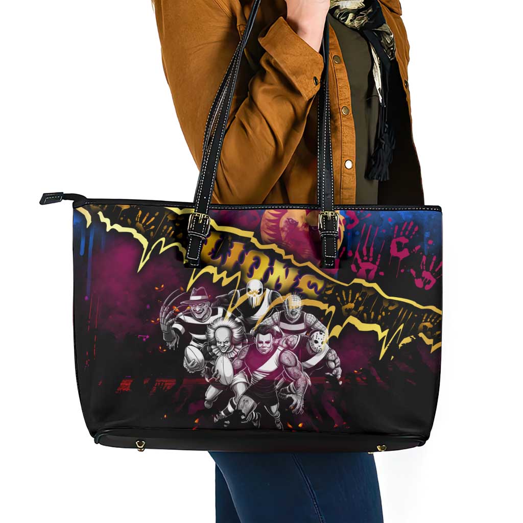 Step Into Horror Domain Lions Football Leather Tote Bag Halloween Horror Movie Characters - Aussie Hoodie