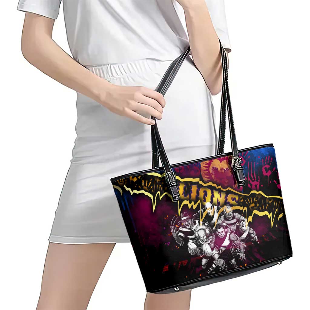 Step Into Horror Domain Lions Football Leather Tote Bag Halloween Horror Movie Characters - Aussie Hoodie