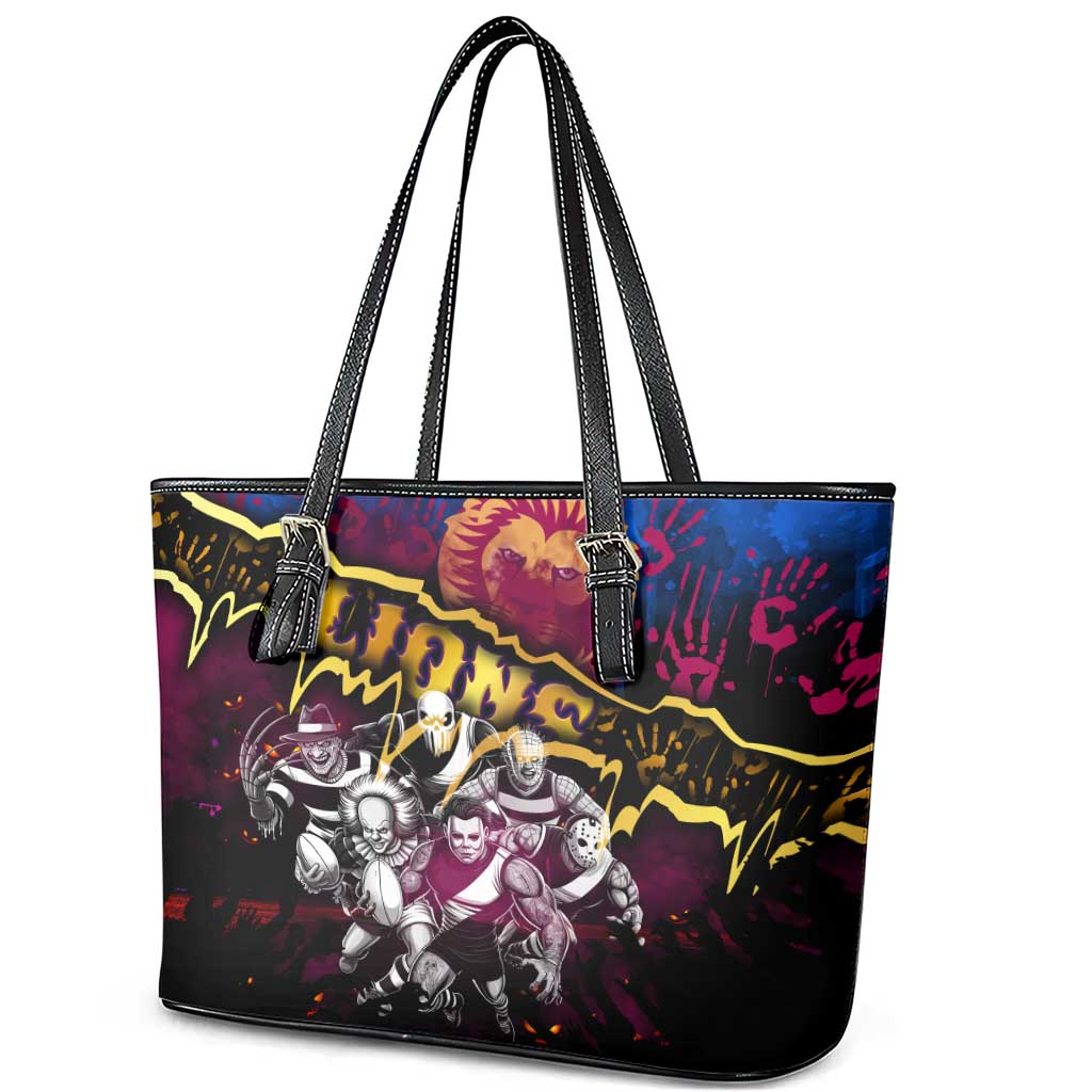 Step Into Horror Domain Lions Football Leather Tote Bag Halloween Horror Movie Characters - Aussie Hoodie