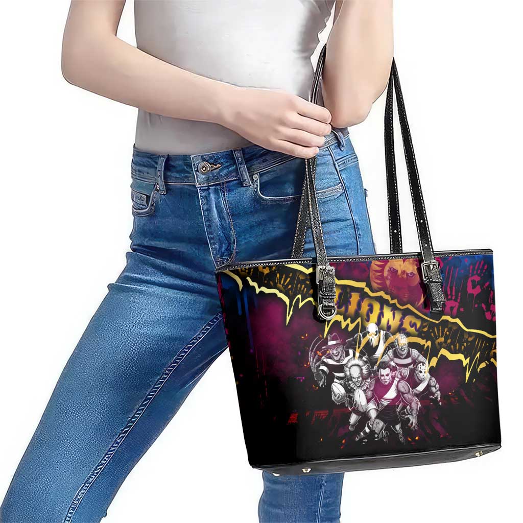 Step Into Horror Domain Lions Football Leather Tote Bag Halloween Horror Movie Characters - Aussie Hoodie