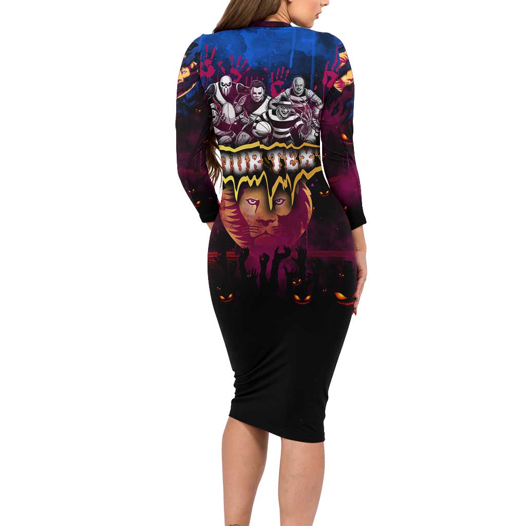 Step Into Horror Domain Lions Football Long Sleeve Bodycon Dress Halloween Horror Movie Characters - Aussie Hoodie