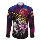 Step Into Horror Domain Lions Football Long Sleeve Button Shirt Halloween Horror Movie Characters - Aussie Hoodie