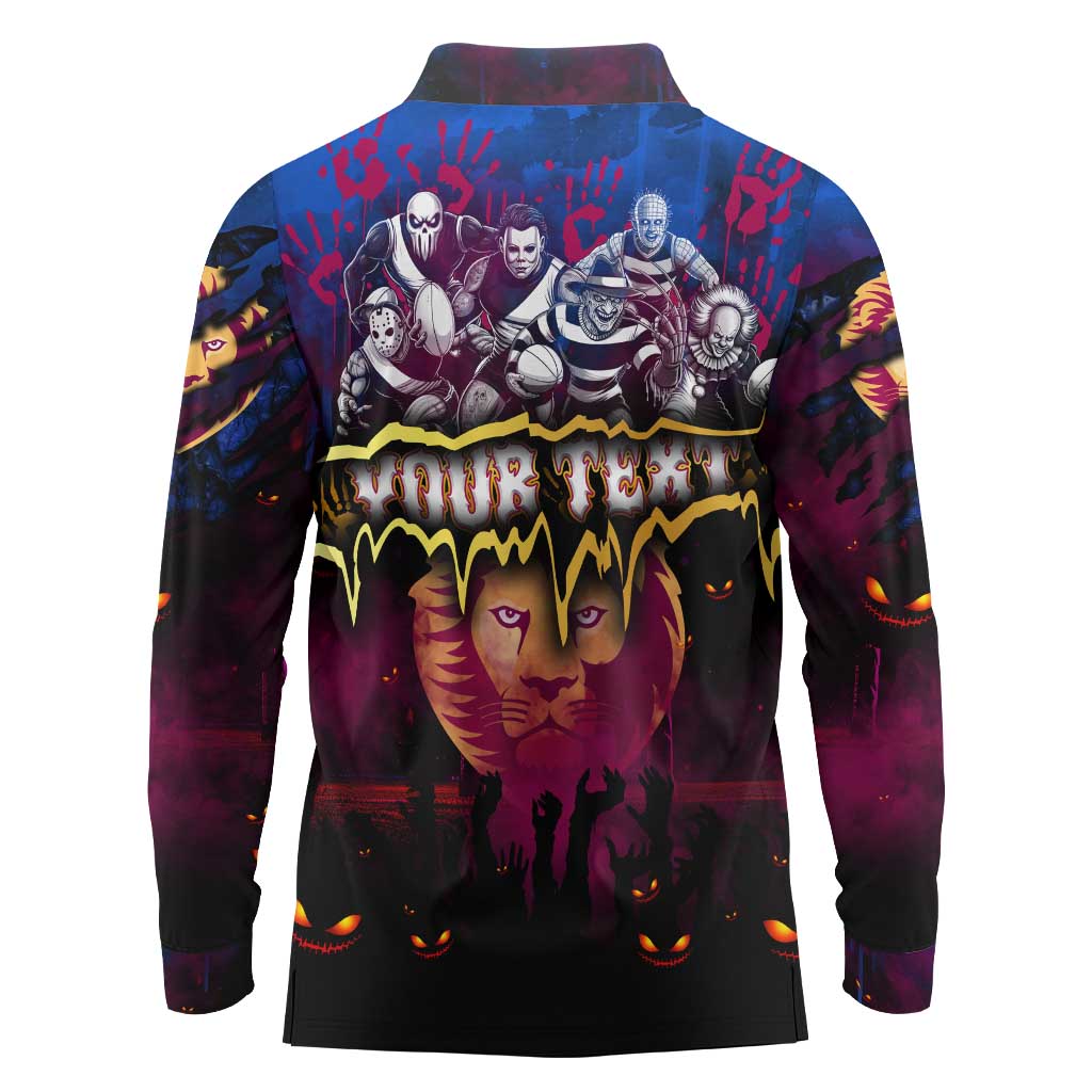 Step Into Horror Domain Lions Football Long Sleeve Polo Shirt Halloween Horror Movie Characters - Aussie Hoodie