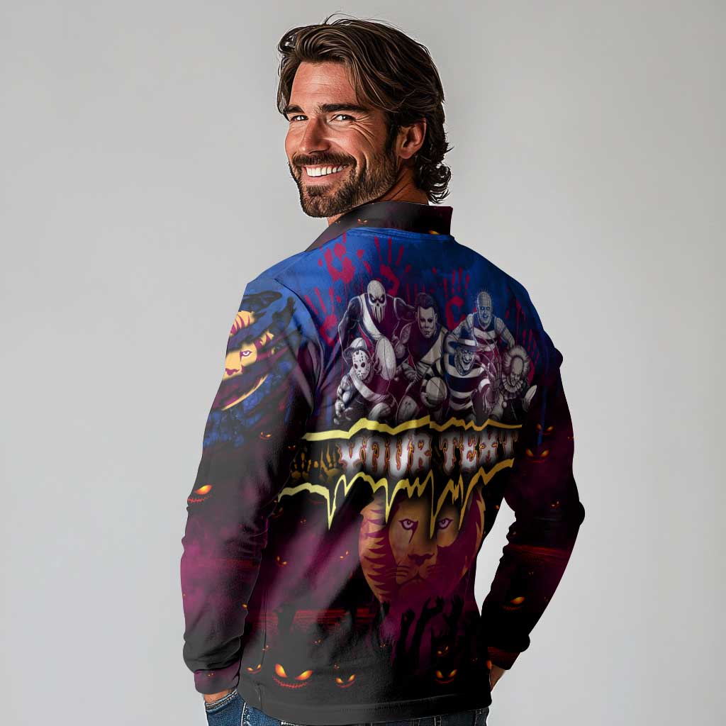 Step Into Horror Domain Lions Football Long Sleeve Polo Shirt Halloween Horror Movie Characters - Aussie Hoodie