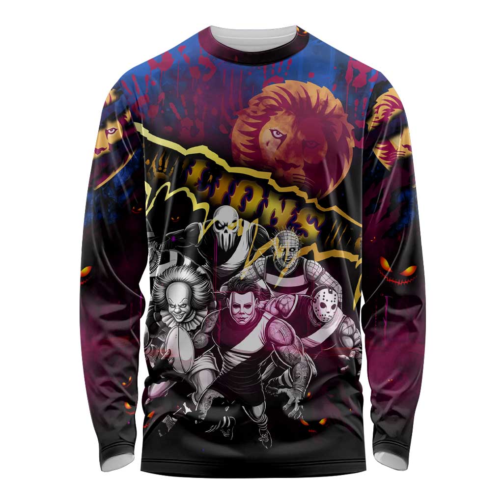 Step Into Horror Domain Lions Football Long Sleeve Shirt Halloween Horror Movie Characters - Aussie Hoodie