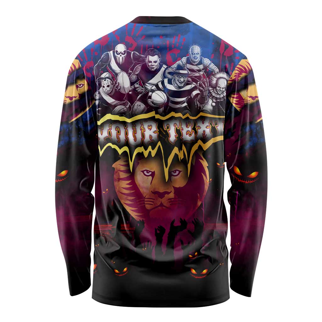 Step Into Horror Domain Lions Football Long Sleeve Shirt Halloween Horror Movie Characters - Aussie Hoodie