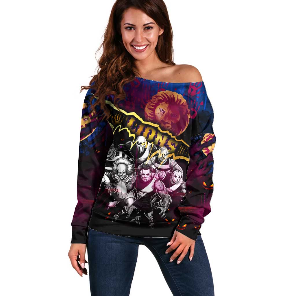 Step Into Horror Domain Lions Football Off Shoulder Sweater Halloween Horror Movie Characters - Aussie Hoodie