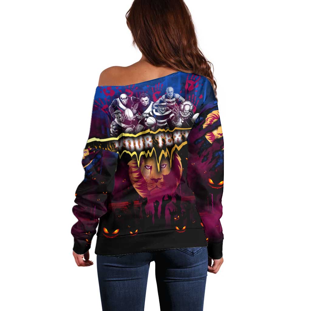 Step Into Horror Domain Lions Football Off Shoulder Sweater Halloween Horror Movie Characters - Aussie Hoodie