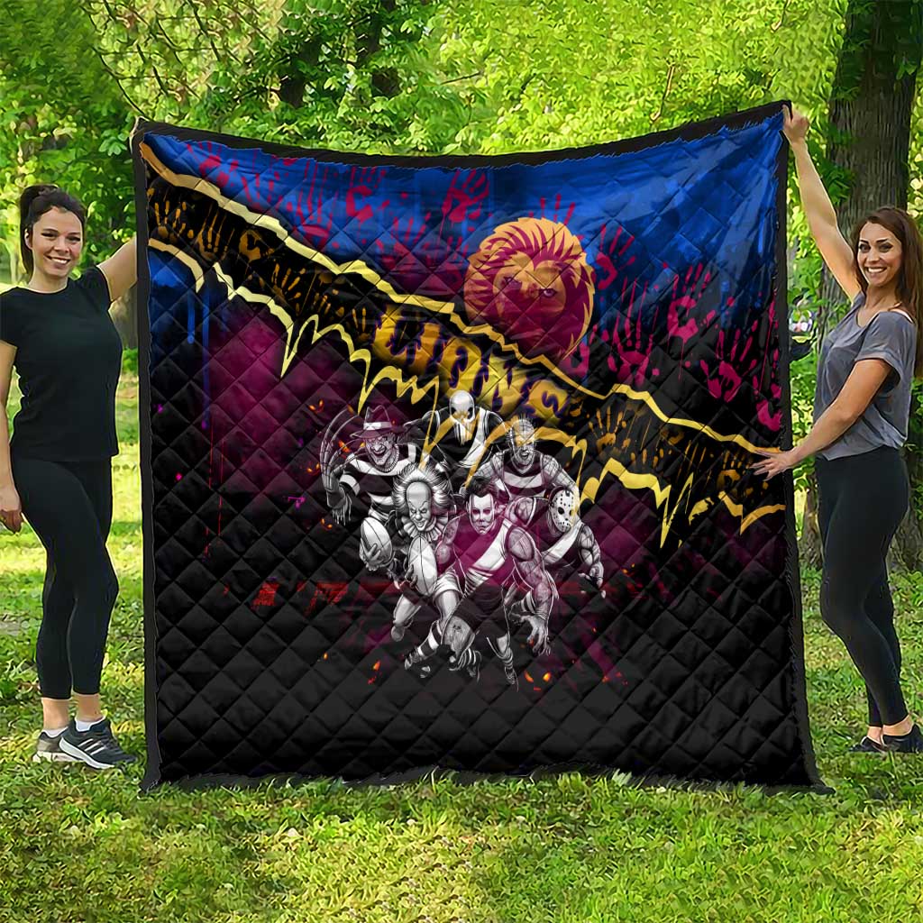 Step Into Horror Domain Lions Football Quilt Halloween Horror Movie Characters - Aussie Hoodie