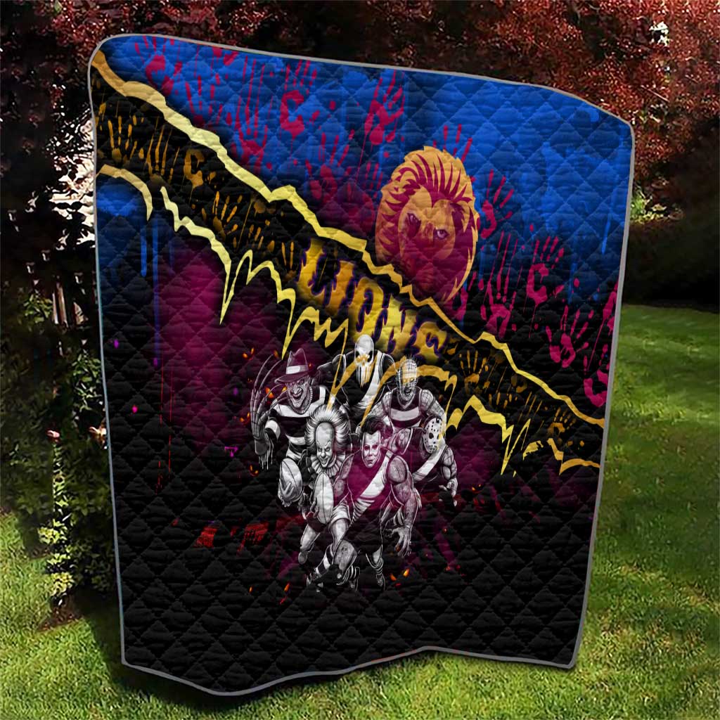 Step Into Horror Domain Lions Football Quilt Halloween Horror Movie Characters - Aussie Hoodie