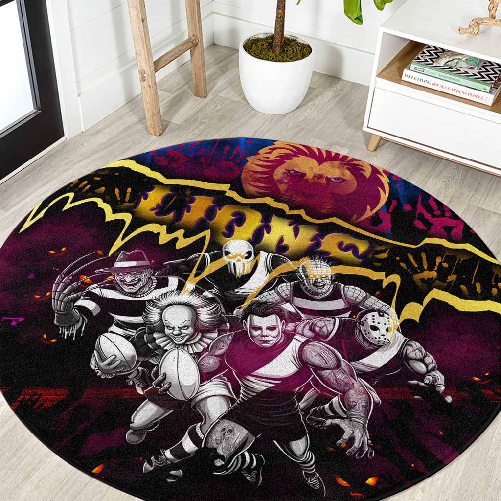 Step Into Horror Domain Lions Football Round Carpet Halloween Horror Movie Characters - Aussie Hoodie