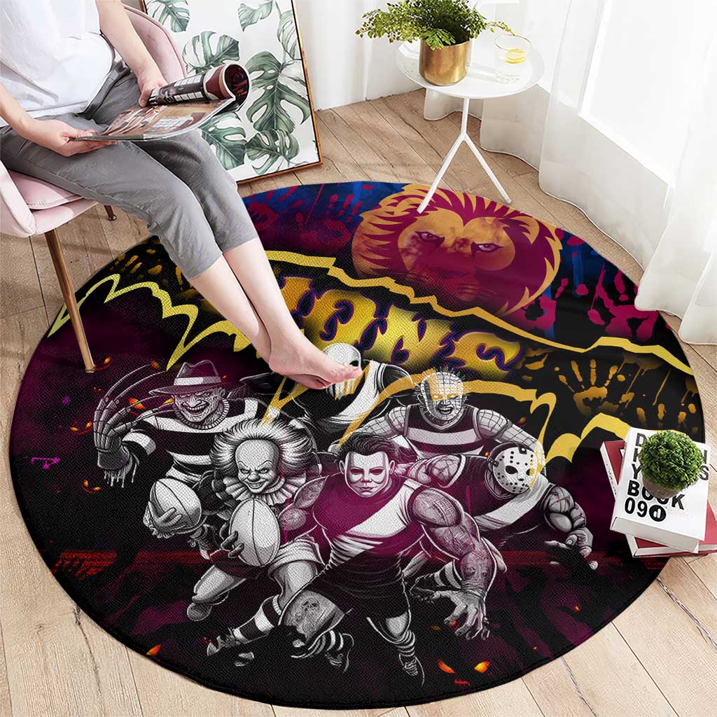 Step Into Horror Domain Lions Football Round Carpet Halloween Horror Movie Characters - Aussie Hoodie