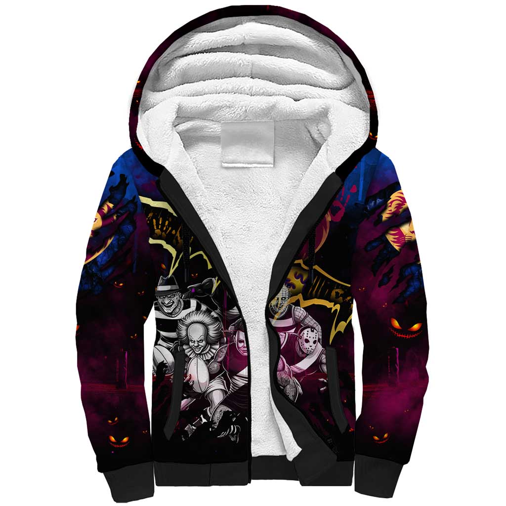 Step Into Horror Domain Lions Football Sherpa Hoodie Halloween Horror Movie Characters - Aussie Hoodie