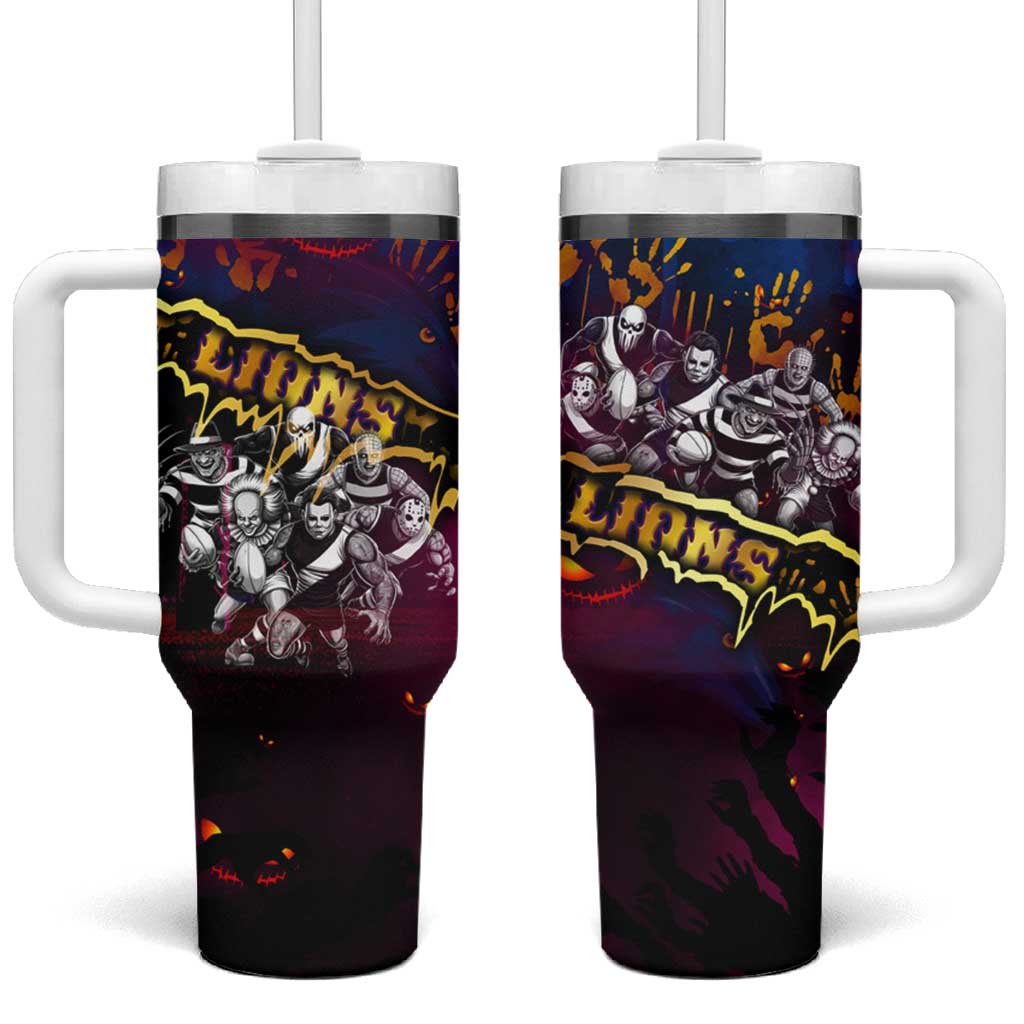 Step Into Horror Domain Lions Football Tumbler With Handle Halloween Horror Movie Characters - Aussie Hoodie