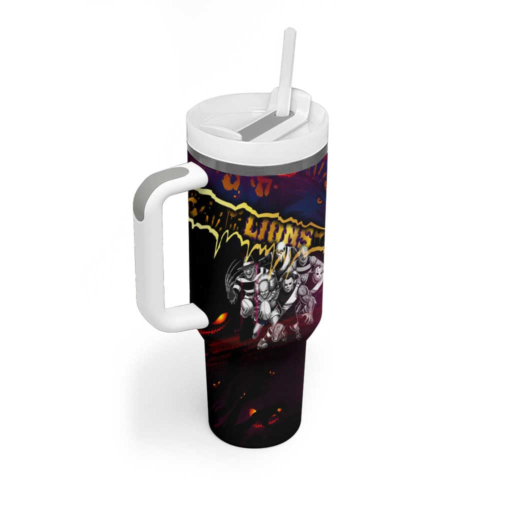 Step Into Horror Domain Lions Football Tumbler With Handle Halloween Horror Movie Characters - Aussie Hoodie