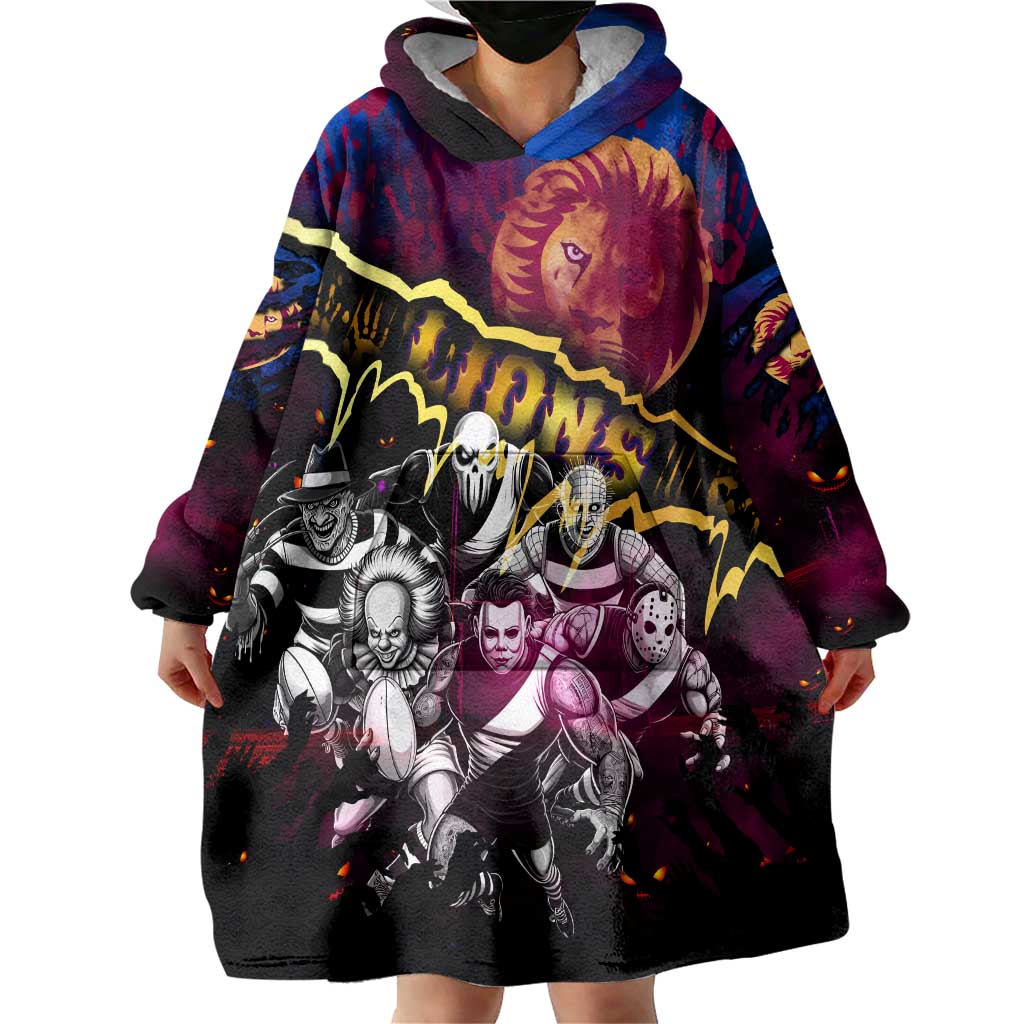 Step Into Horror Domain Lions Football Wearable Blanket Hoodie Halloween Horror Movie Characters - Aussie Hoodie