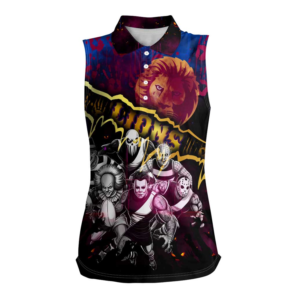 Step Into Horror Domain Lions Football Women Sleeveless Polo Shirt Halloween Horror Movie Characters - Aussie Hoodie