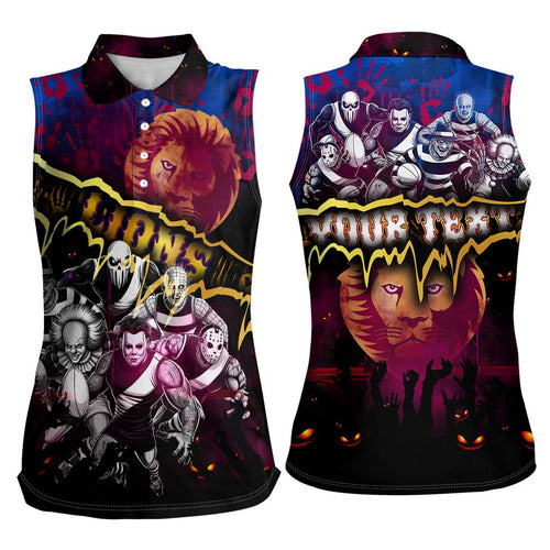 Step Into Horror Domain Lions Football Women Sleeveless Polo Shirt Halloween Horror Movie Characters - Aussie Hoodie